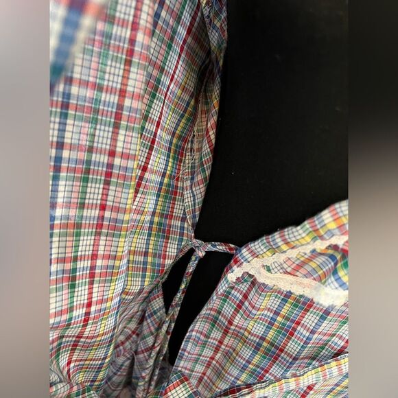 Robert Hunter Vintage 70s Rainbow Plaid Ruffle Puff Sleeve Full Length Robe O/S - Picture 6 of 12